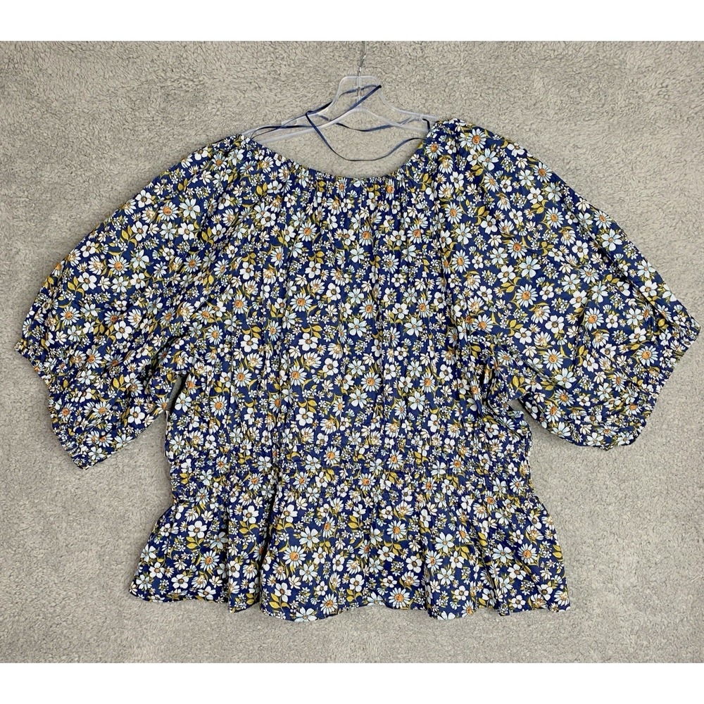Old Navy Floral Smocked Top Size 3X Blue Ruched Artsy Peasant NWT - Picture 8 of 11